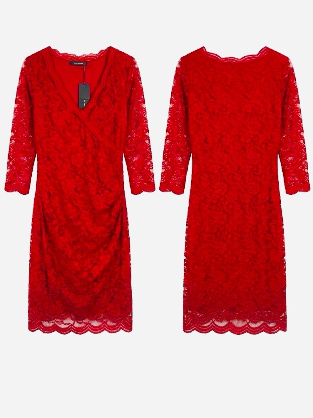 ❤️ Lady in Red: Suzy Shier Scalloped Lace Faux-Wrap Dress ❤️